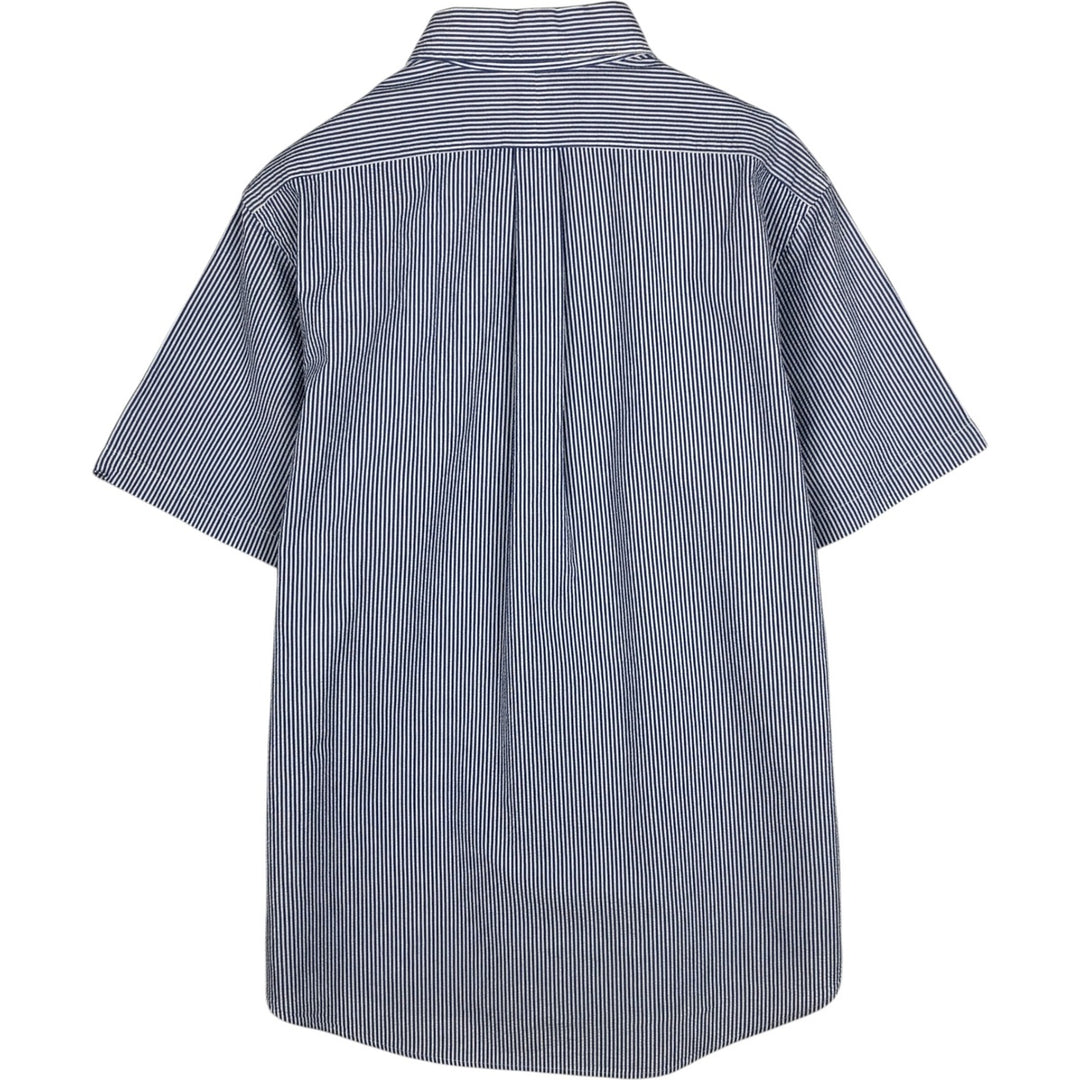Ralph Lauren Seersucker Short Sleeve Button-Down Striped Shirt, Men's Size L cotton navy blue type Vintage Second Hand