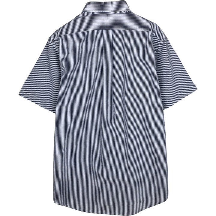 Ralph Lauren Seersucker Short Sleeve Button-Down Striped Shirt, Men's Size L cotton navy blue type Vintage Second Hand