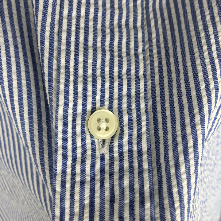 Ralph Lauren Seersucker Short Sleeve Button-Down Striped Shirt, Men's Size L cotton navy blue type Vintage Second Hand