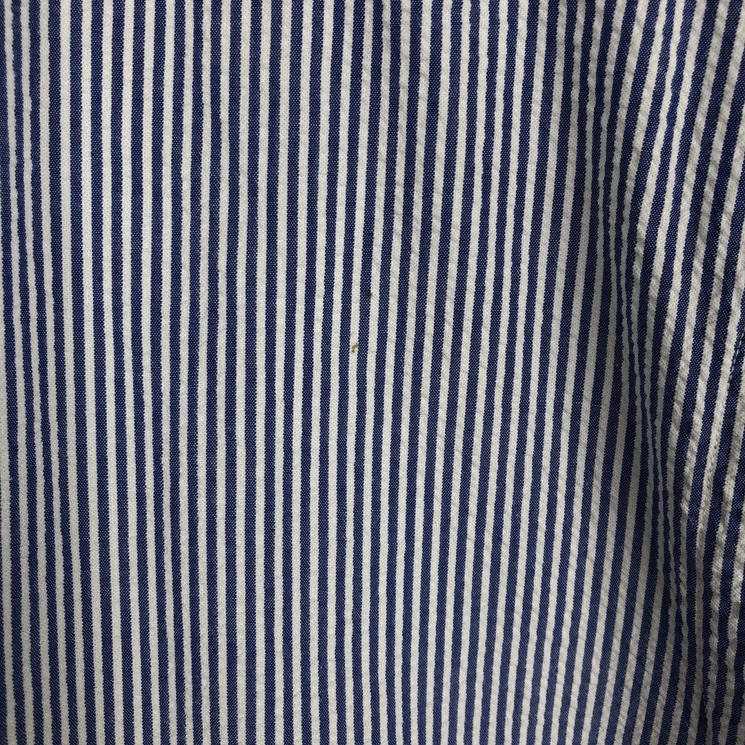 Ralph Lauren Seersucker Short Sleeve Button-Down Striped Shirt, Men's Size L cotton navy blue type Vintage Second Hand