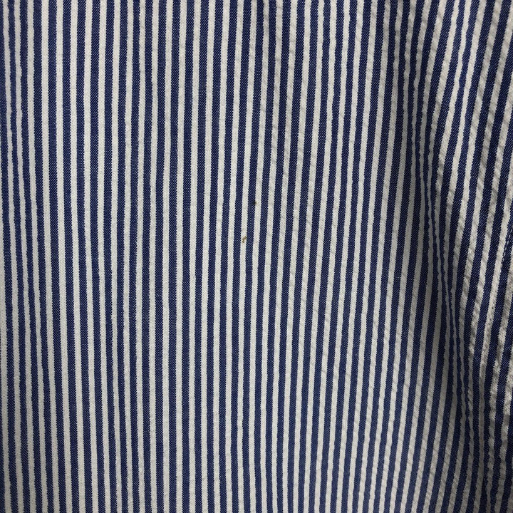 Ralph Lauren Seersucker Short Sleeve Button-Down Striped Shirt, Men's Size L cotton navy blue type Vintage Second Hand