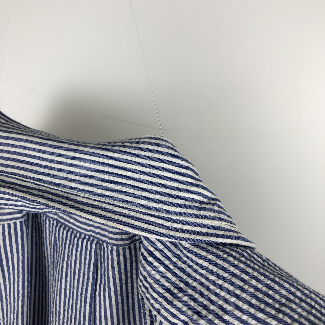 Ralph Lauren Seersucker Short Sleeve Button-Down Striped Shirt, Men's Size L cotton navy blue type Vintage Second Hand