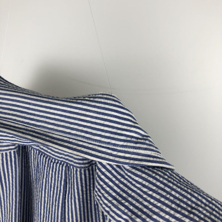 Ralph Lauren Seersucker Short Sleeve Button-Down Striped Shirt, Men's Size L cotton navy blue type Vintage Second Hand