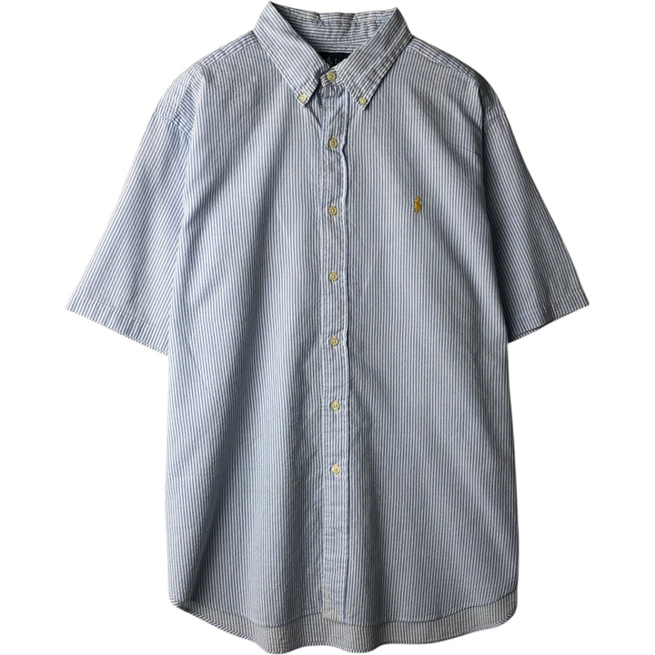 2000'S Ralph Lauren CLASSIC FIT Stripe Pattern Short-Sleeve Button-Down Stripe Shirt, Men's Size XL (approx.) cotton Blue type light blue Vintage Second Hand