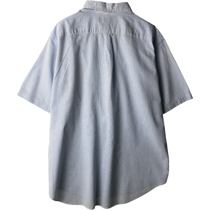 2000'S Ralph Lauren CLASSIC FIT Stripe Pattern Short-Sleeve Button-Down Stripe Shirt, Men's Size XL (approx.) cotton Blue type light blue Vintage Second Hand