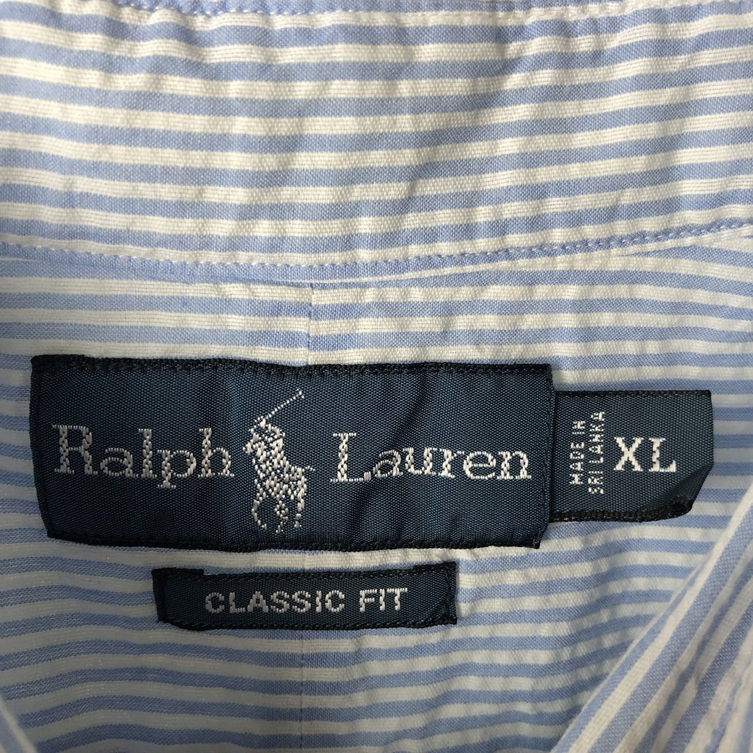 2000'S Ralph Lauren CLASSIC FIT Stripe Pattern Short-Sleeve Button-Down Stripe Shirt, Men's Size XL (approx.) cotton Blue type light blue Vintage Second Hand