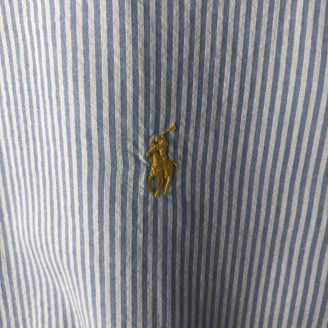 2000'S Ralph Lauren CLASSIC FIT Stripe Pattern Short-Sleeve Button-Down Stripe Shirt, Men's Size XL (approx.) cotton Blue type light blue Vintage Second Hand