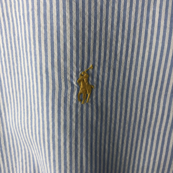 2000'S Ralph Lauren CLASSIC FIT Stripe Pattern Short-Sleeve Button-Down Stripe Shirt, Men's Size XL (approx.) cotton Blue type light blue Vintage Second Hand