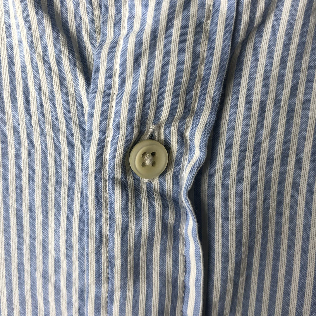 2000'S Ralph Lauren CLASSIC FIT Stripe Pattern Short-Sleeve Button-Down Stripe Shirt, Men's Size XL (approx.) cotton Blue type light blue Vintage Second Hand
