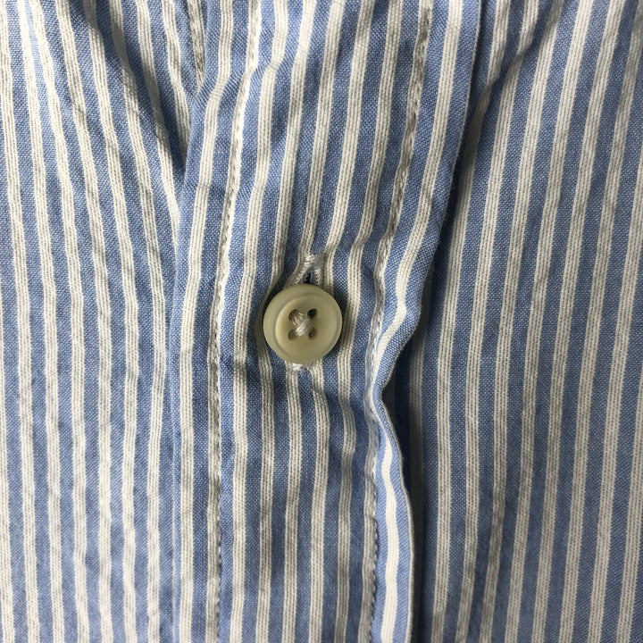 2000'S Ralph Lauren CLASSIC FIT Stripe Pattern Short-Sleeve Button-Down Stripe Shirt, Men's Size XL (approx.) cotton Blue type light blue Vintage Second Hand