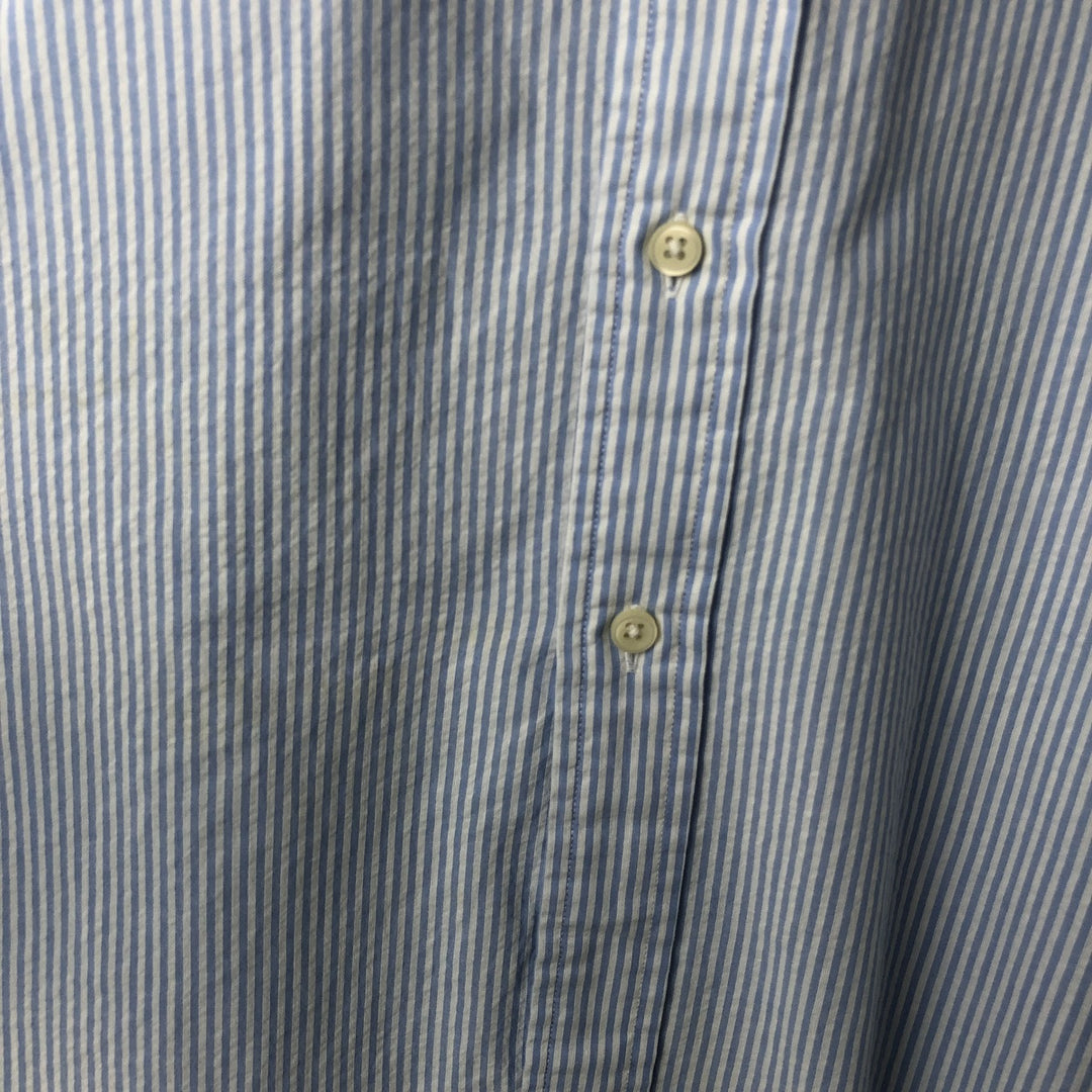 2000'S Ralph Lauren CLASSIC FIT Stripe Pattern Short-Sleeve Button-Down Stripe Shirt, Men's Size XL (approx.) cotton Blue type light blue Vintage Second Hand
