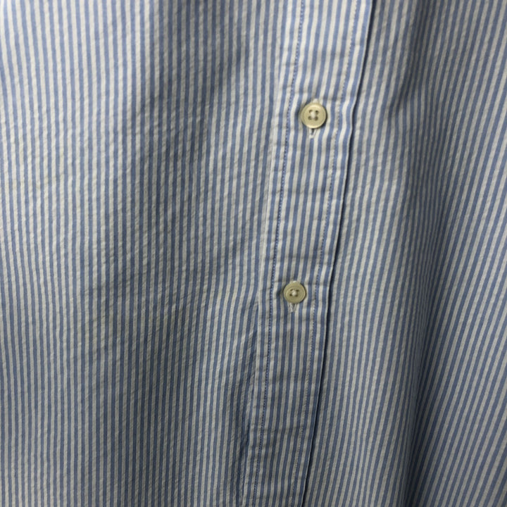 2000'S Ralph Lauren CLASSIC FIT Stripe Pattern Short-Sleeve Button-Down Stripe Shirt, Men's Size XL (approx.) cotton Blue type light blue Vintage Second Hand