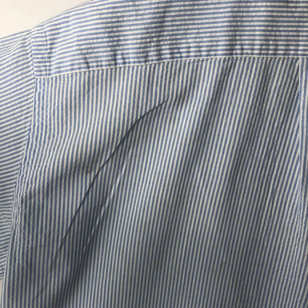 2000'S Ralph Lauren CLASSIC FIT Stripe Pattern Short-Sleeve Button-Down Stripe Shirt, Men's Size XL (approx.) cotton Blue type light blue Vintage Second Hand