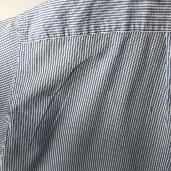2000'S Ralph Lauren CLASSIC FIT Stripe Pattern Short-Sleeve Button-Down Stripe Shirt, Men's Size XL (approx.) cotton Blue type light blue Vintage Second Hand