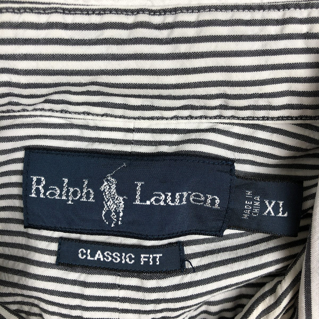 Ralph Lauren Classic Fit Short Sleeve Button Down Striped Shirt Men's XL cotton gray type Vintage Second Hand