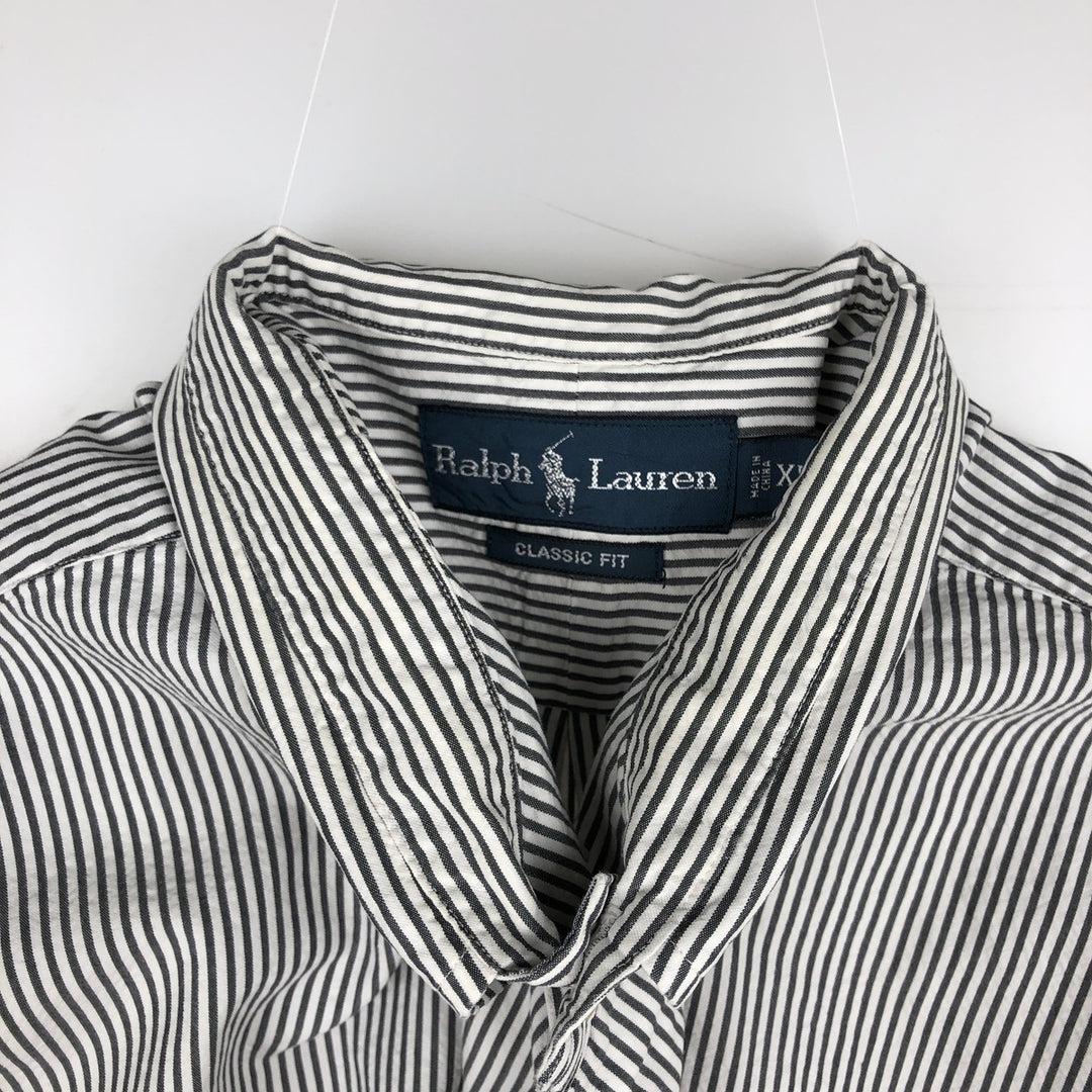 Ralph Lauren Classic Fit Short Sleeve Button Down Striped Shirt Men's XL cotton gray type Vintage Second Hand