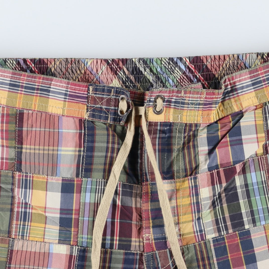Ralph Lauren POLO by Ralph Lauren Check Pattern Patchwork Swim Shorts (Men's Size L) cotton red type Vintage Second Hand