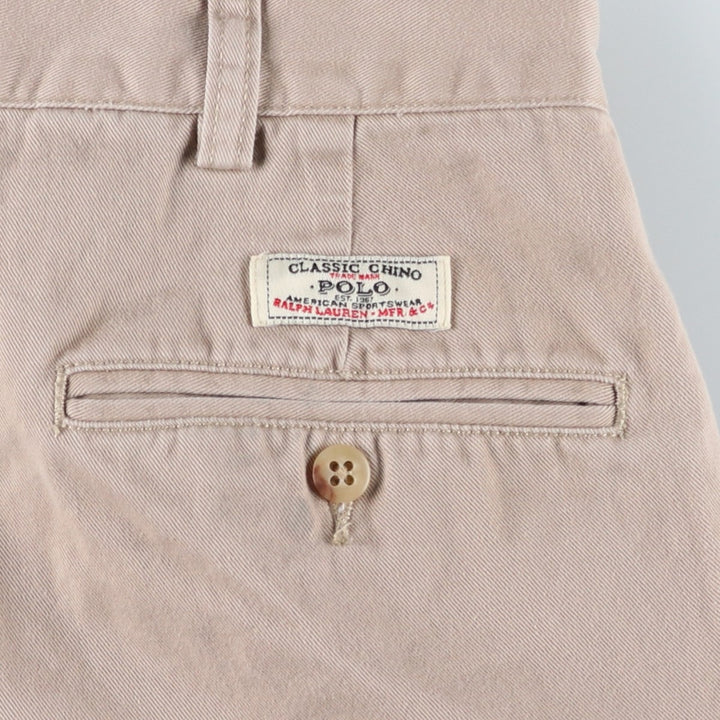 Ralph Lauren POLO by Ralph Lauren Two-Pleat Chino Shorts, Men's Size W33 (approx.) cotton Beige type Vintage Second Hand