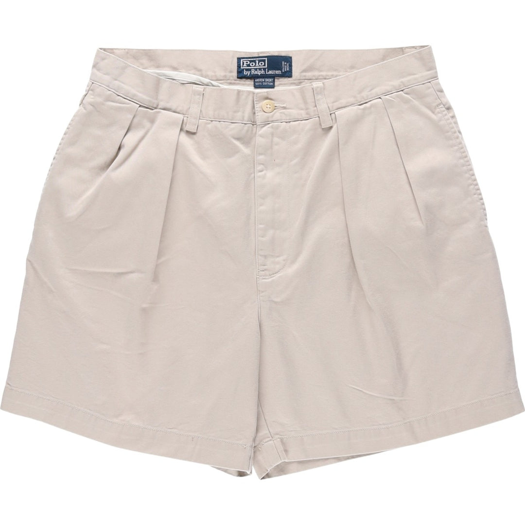 Ralph Lauren POLO by Ralph Lauren ANDREW SHORT Two-pleat chino shorts, short pants, men's size W33 cotton pale white type Vintage Second Hand