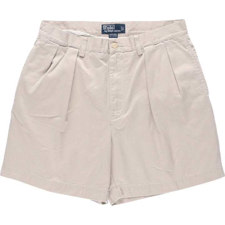 Ralph Lauren POLO by Ralph Lauren ANDREW SHORT Two-pleat chino shorts, short pants, men's size W33 cotton pale white type Vintage Second Hand
