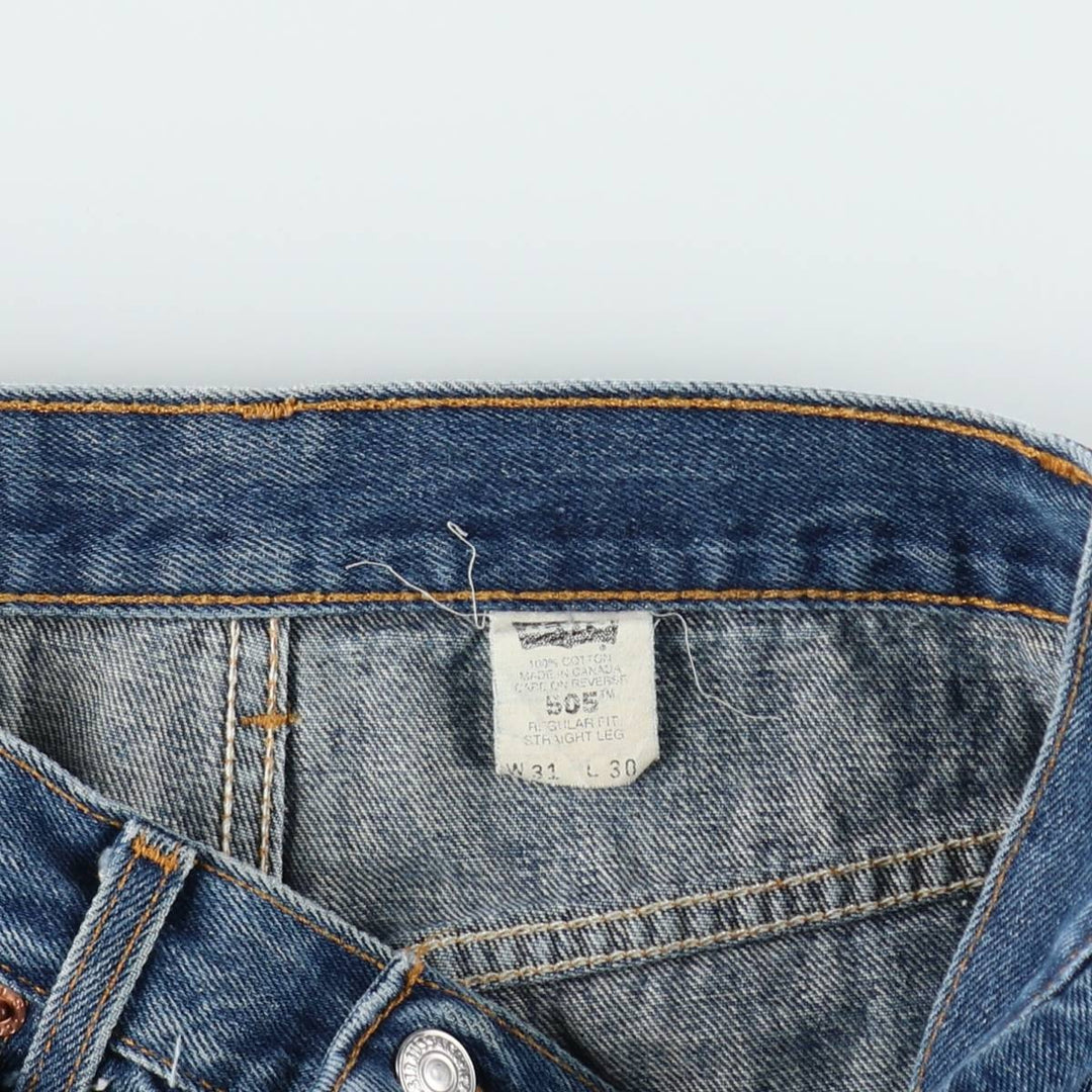 1990'S Levi's 505 Regular Fit Straight Leg Tapered Denim Pants, Made in Canada, Men's Size W30 (approx.), Vintage cotton blue type Vintage Second Hand