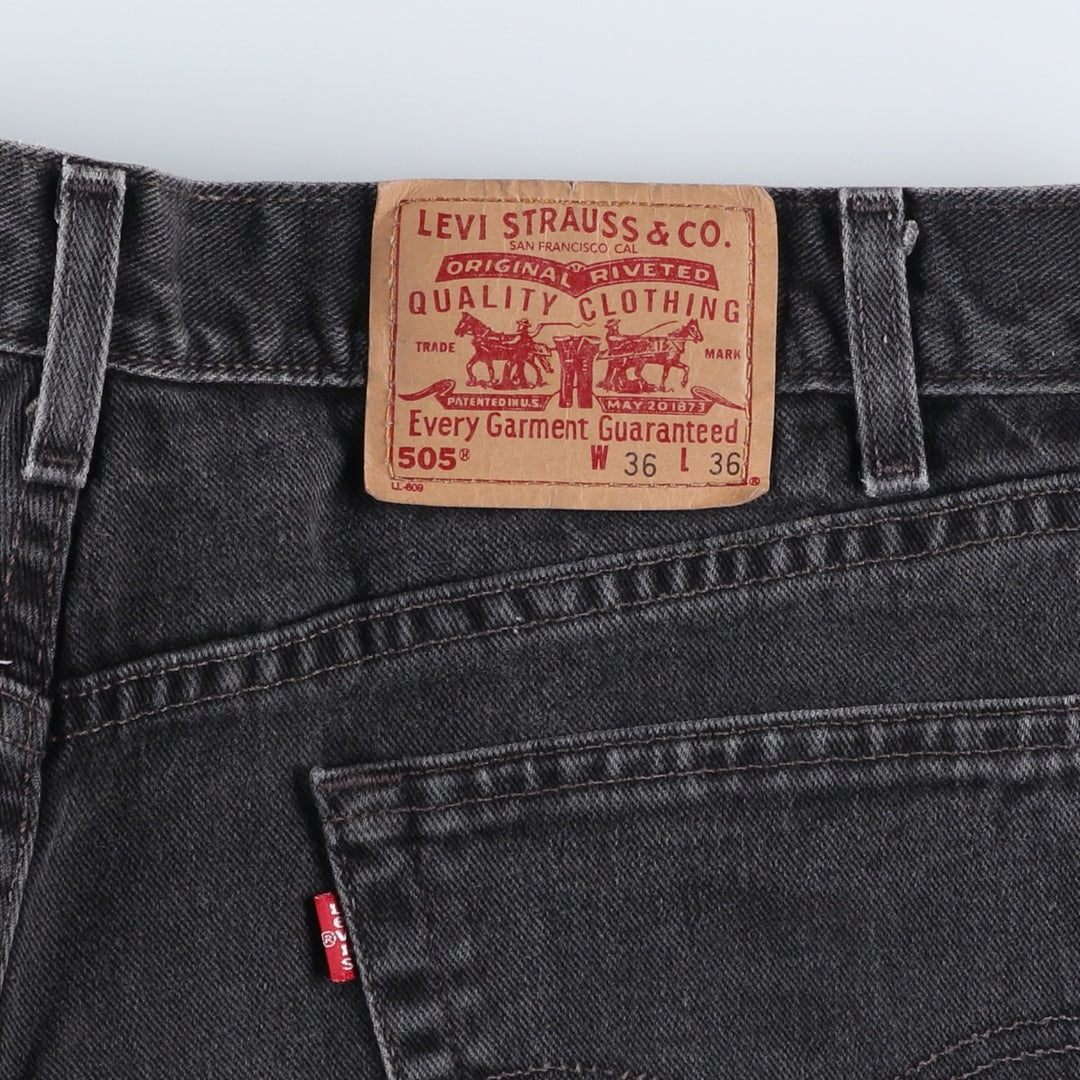 00'S Levi's 505 REGULAR FIT STRAIGHT LEG black denim tapered denim pants for men, size w35 cotton black type Vintage Second Hand
