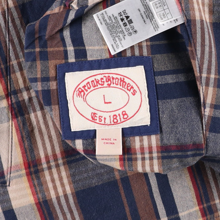 Brooks Brothers Est.1818 Check Pattern Reversible Harrington Jacket Swing Top (Men's Size L equivalent) cotton navy blue type Vintage Second Hand
