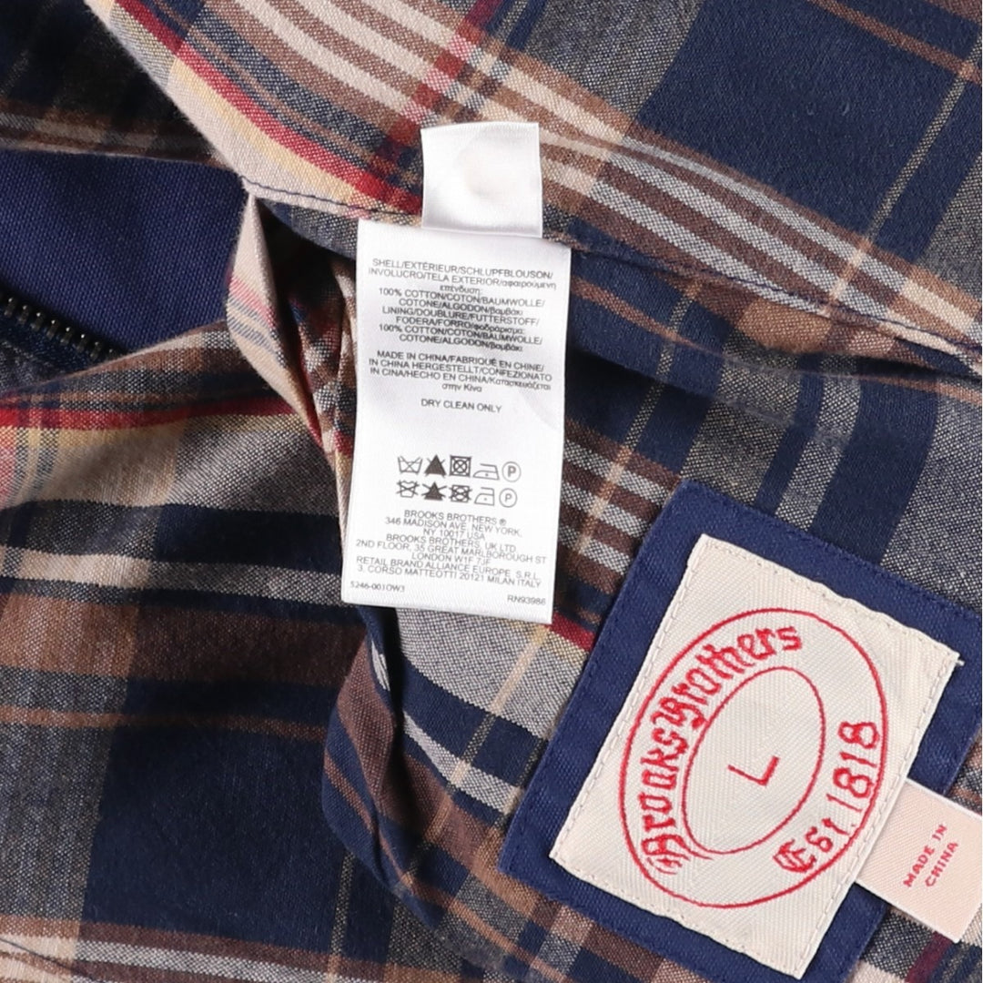 Brooks Brothers Est.1818 Check Pattern Reversible Harrington Jacket Swing Top (Men's Size L equivalent) cotton navy blue type Vintage Second Hand