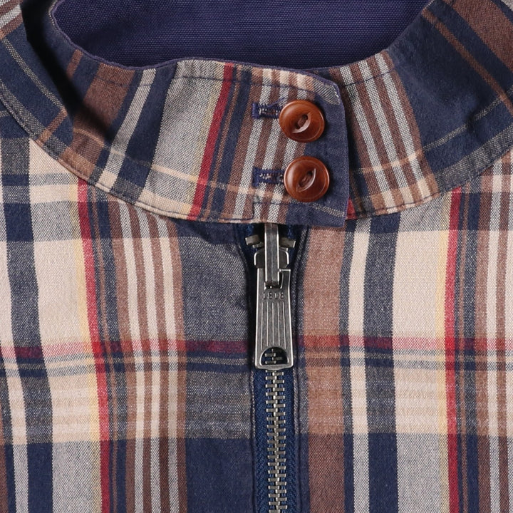 Brooks Brothers Est.1818 Check Pattern Reversible Harrington Jacket Swing Top (Men's Size L equivalent) cotton navy blue type Vintage Second Hand
