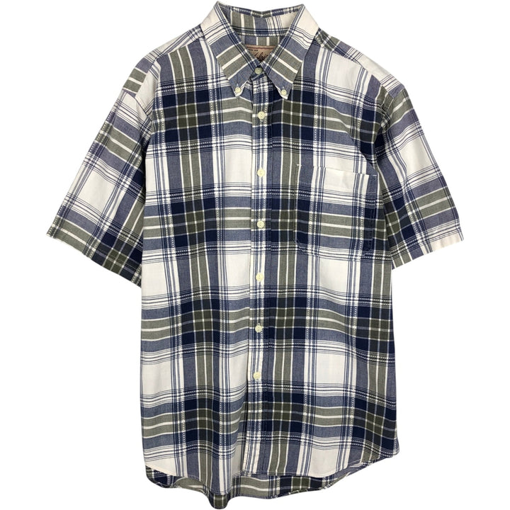 90s-00'S Woolrich short-sleeved button-down check shirt, men's size L (approx.) cotton white type Vintage Second Hand