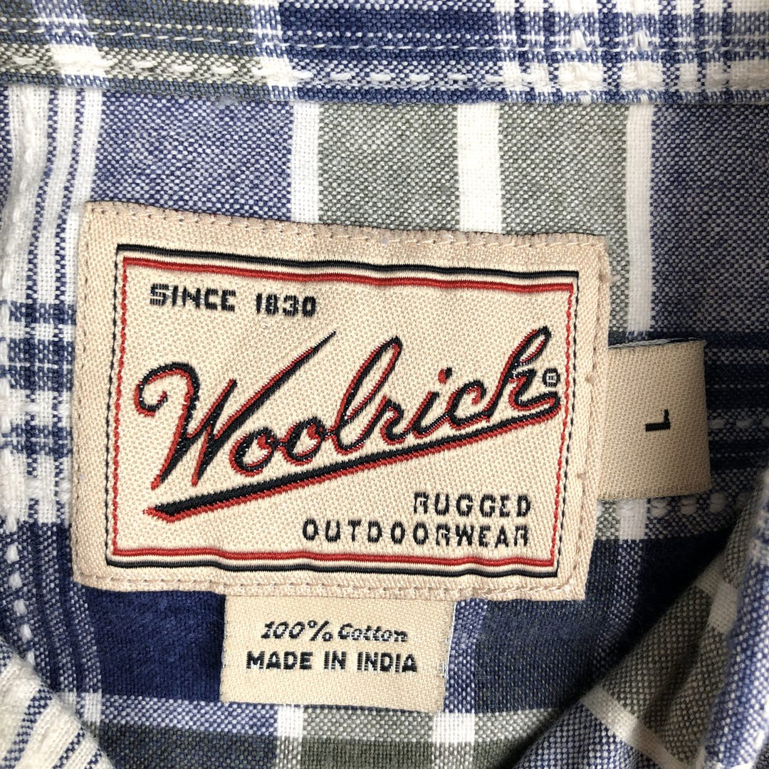 90s-00'S Woolrich short-sleeved button-down check shirt, men's size L (approx.) cotton white type Vintage Second Hand