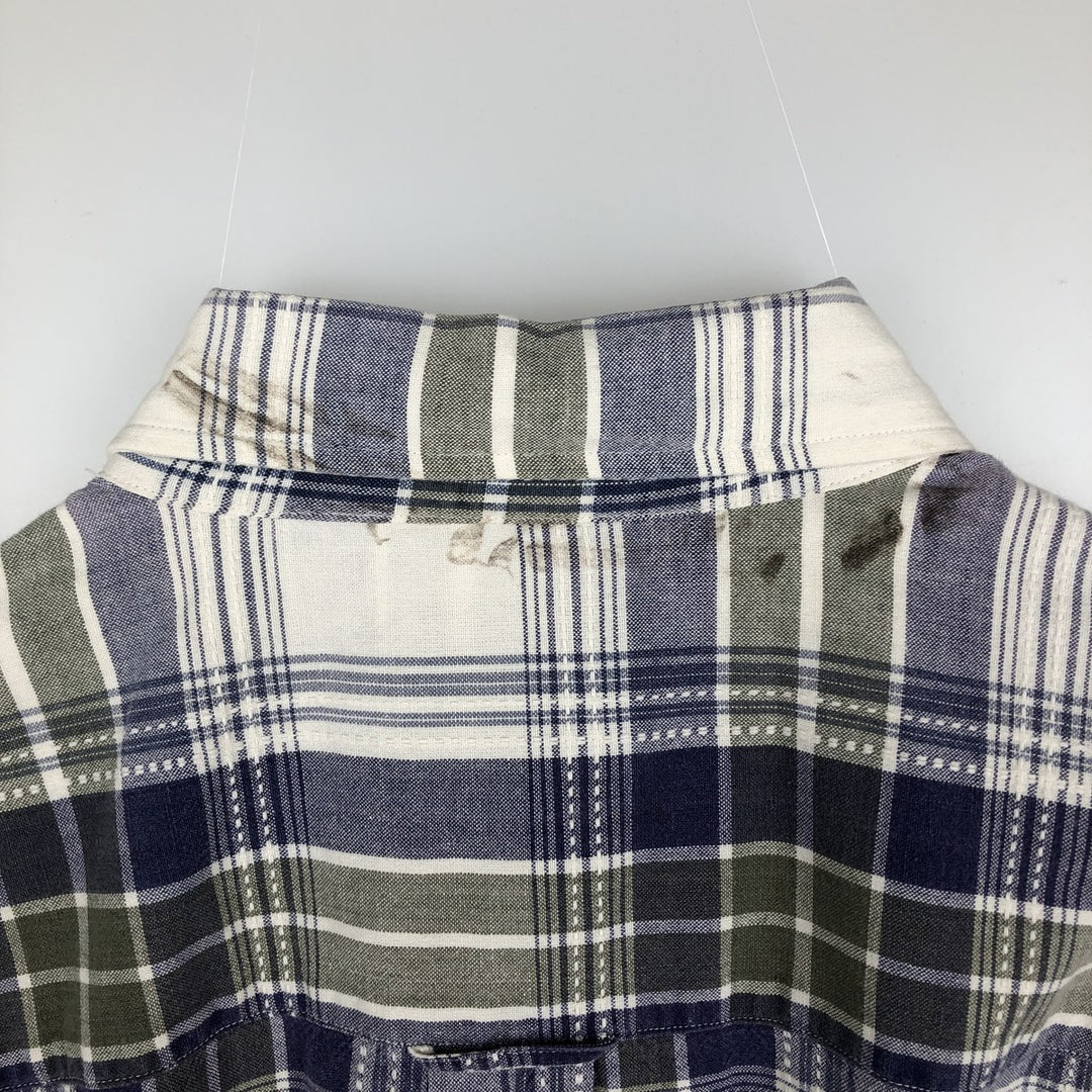90s-00'S Woolrich short-sleeved button-down check shirt, men's size L (approx.) cotton white type Vintage Second Hand