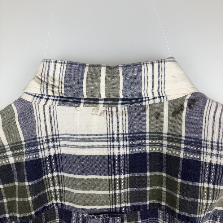 90s-00'S Woolrich short-sleeved button-down check shirt, men's size L (approx.) cotton white type Vintage Second Hand