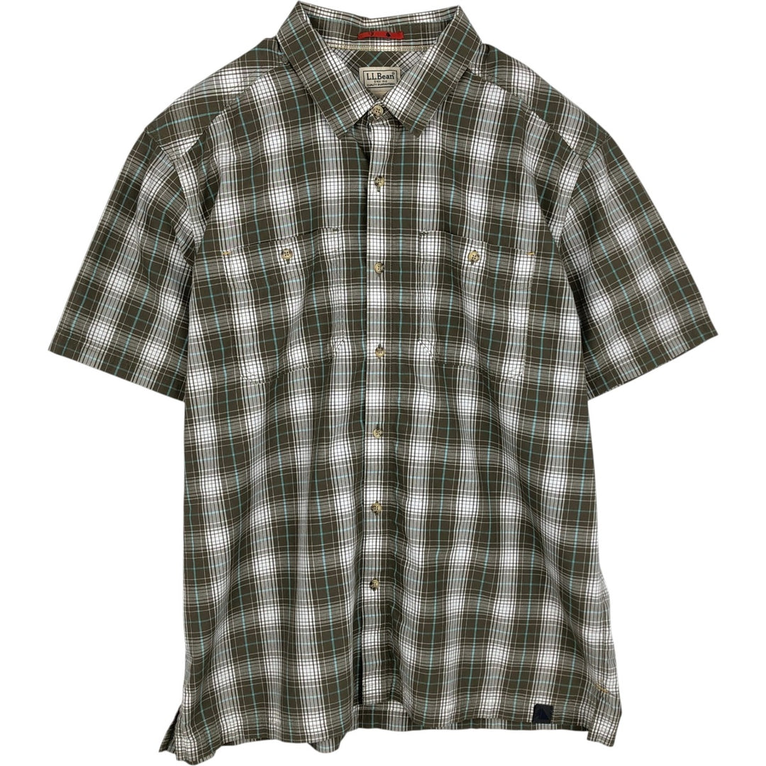 90s-00'S LLBean Check Pattern Short-Sleeve Box Shirt, Men's Size XL (Equivalent), Vintage cotton green type Vintage Second Hand