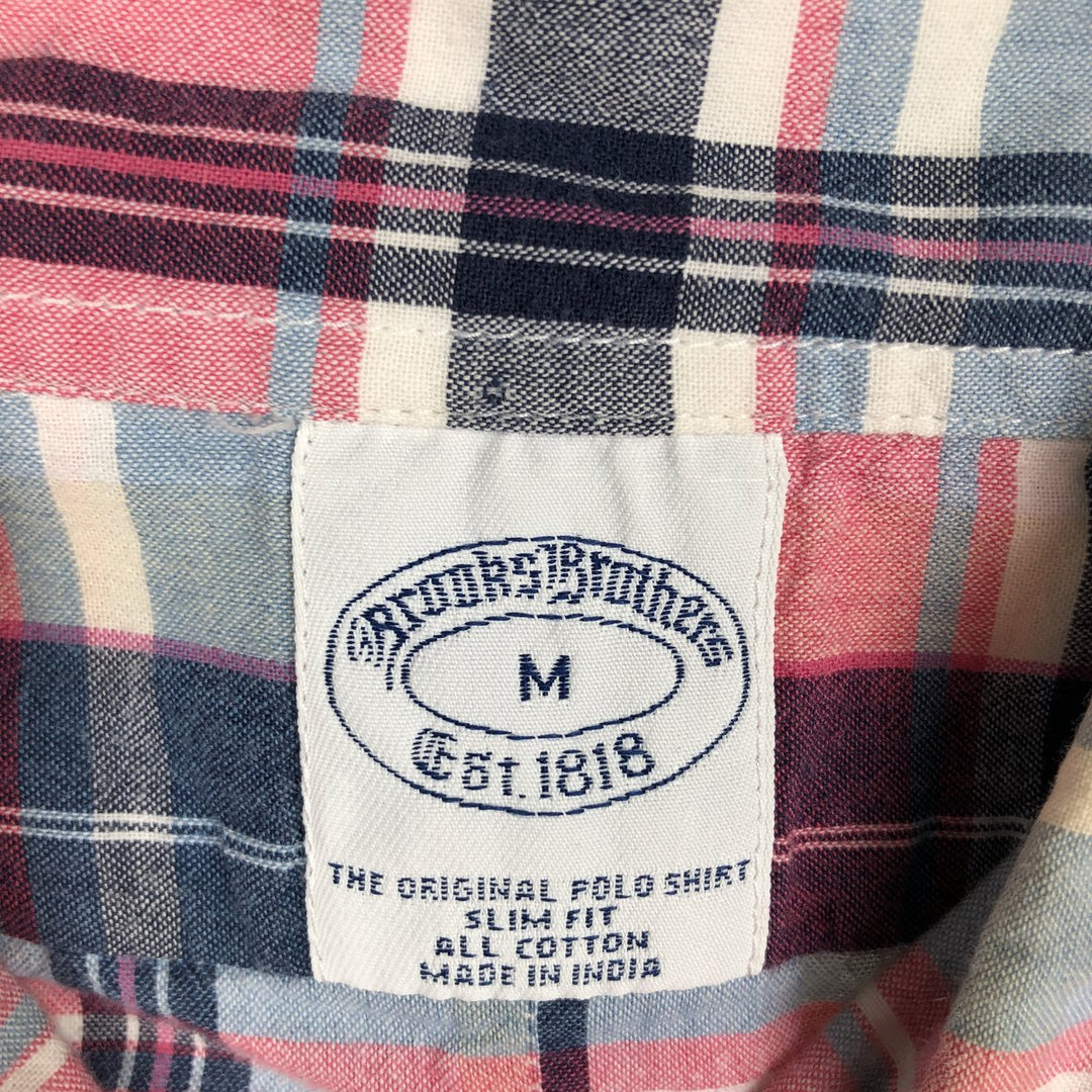 Brooks Brothers Est.1818 Short Sleeve Button-Down Check Shirt, Men's Size M cotton pink type Vintage Second Hand