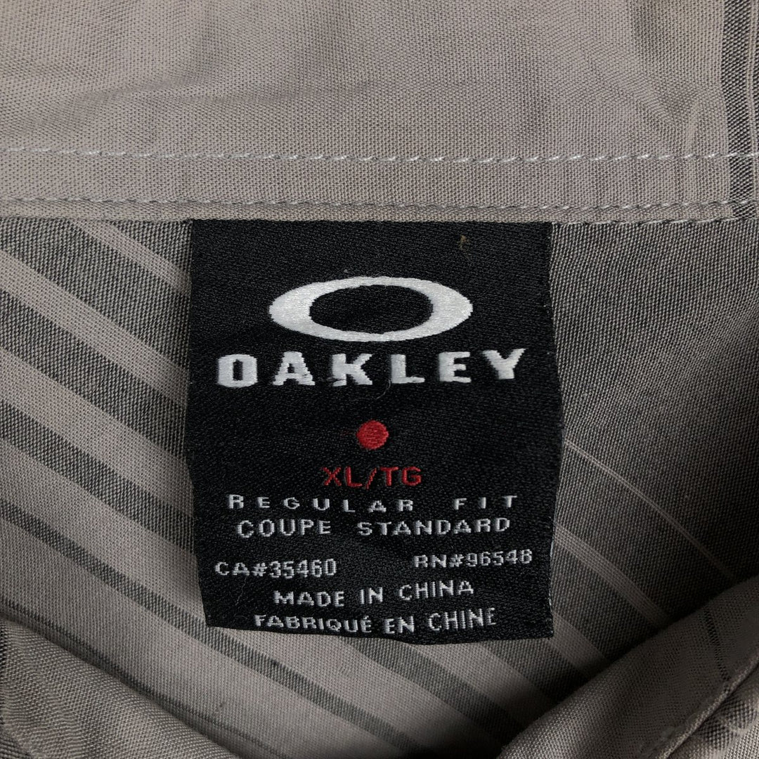 Oakley Regular Fit Logo Patch Short-Sleeve Cotton Striped Shirt (Men's Size XL) cotton gray type Vintage Second Hand