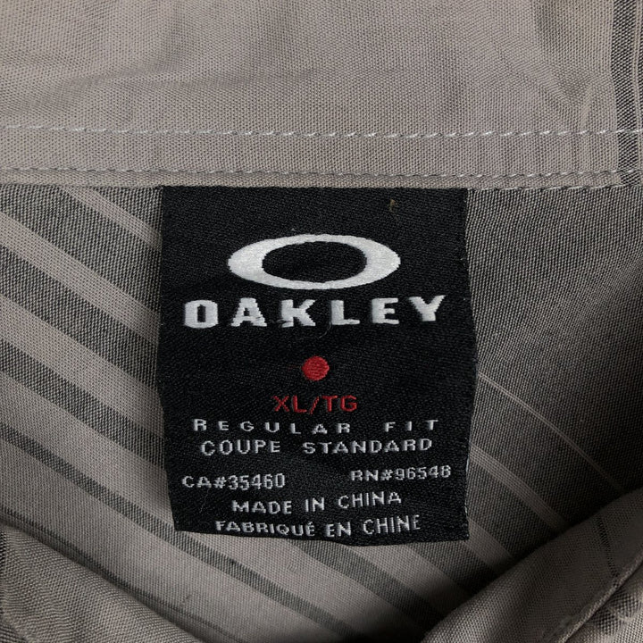 Oakley Regular Fit Logo Patch Short-Sleeve Cotton Striped Shirt (Men's Size XL) cotton gray type Vintage Second Hand