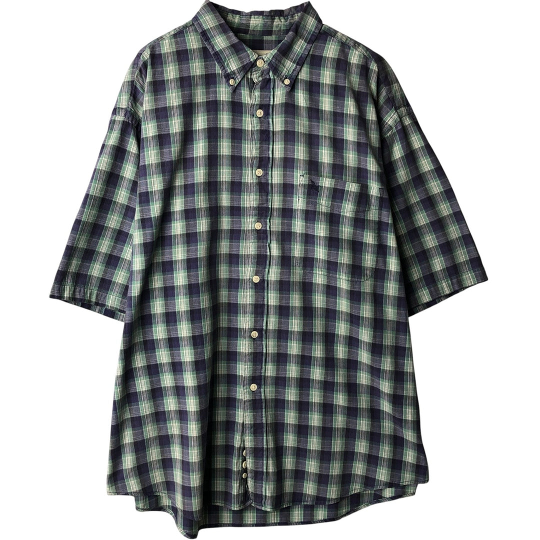 Eddie Bauer short sleeve button down check shirt, men's XL size cotton navy blue type Vintage Second Hand