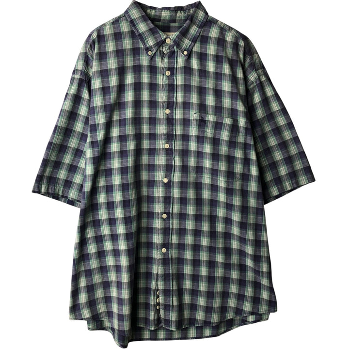 Eddie Bauer short sleeve button down check shirt, men's XL size cotton navy blue type Vintage Second Hand