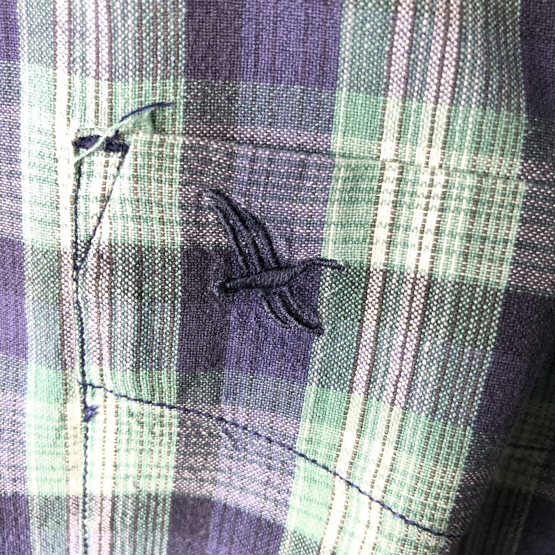 Eddie Bauer short sleeve button down check shirt, men's XL size cotton navy blue type Vintage Second Hand