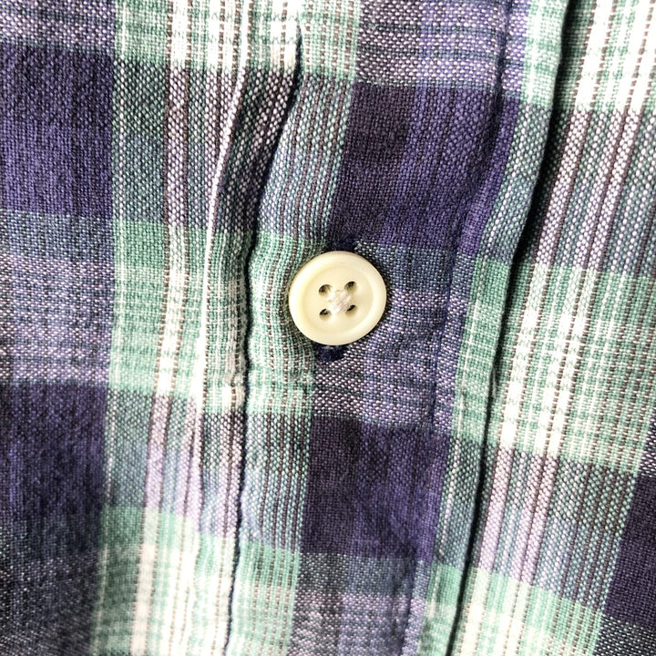 Eddie Bauer short sleeve button down check shirt, men's XL size cotton navy blue type Vintage Second Hand