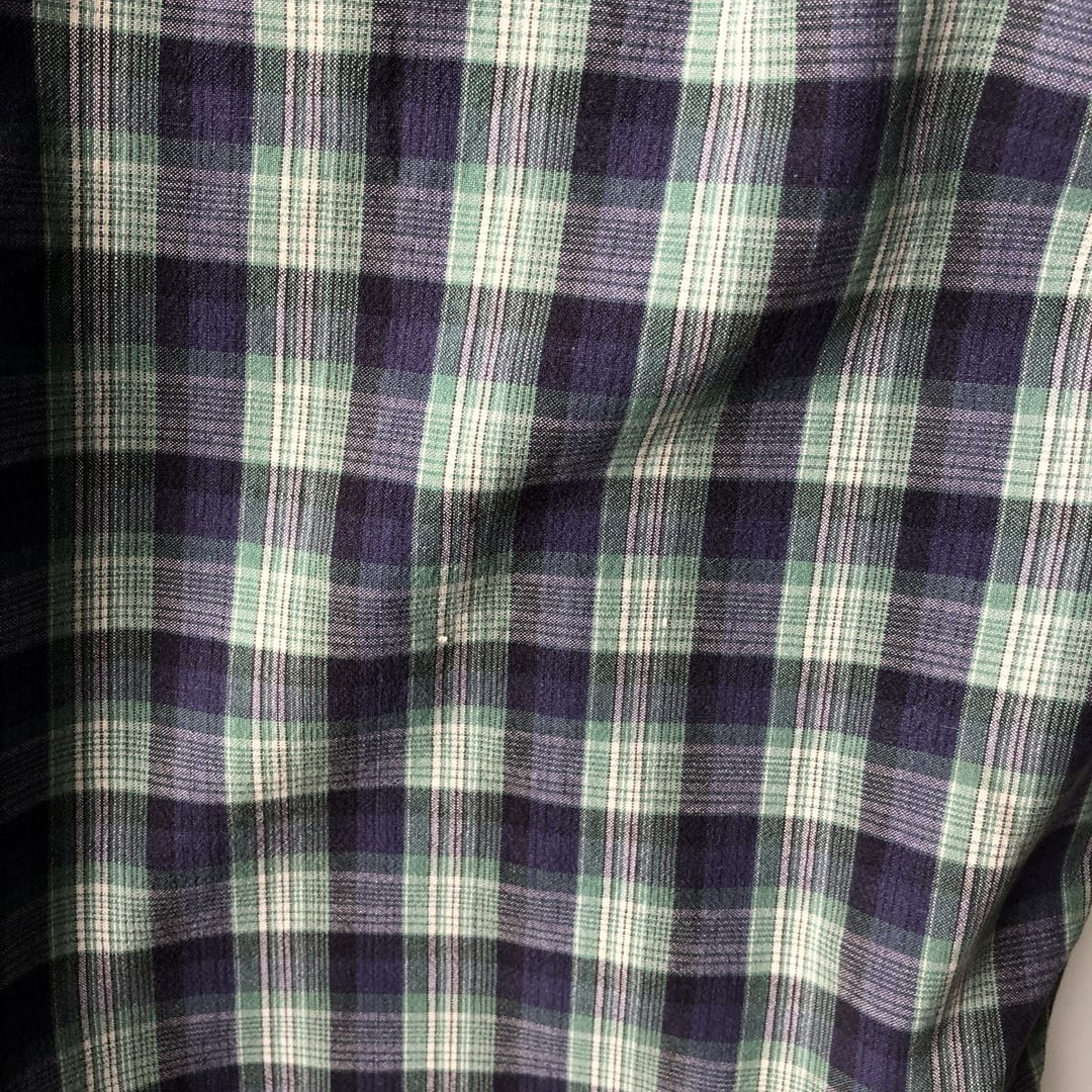 Eddie Bauer short sleeve button down check shirt, men's XL size cotton navy blue type Vintage Second Hand
