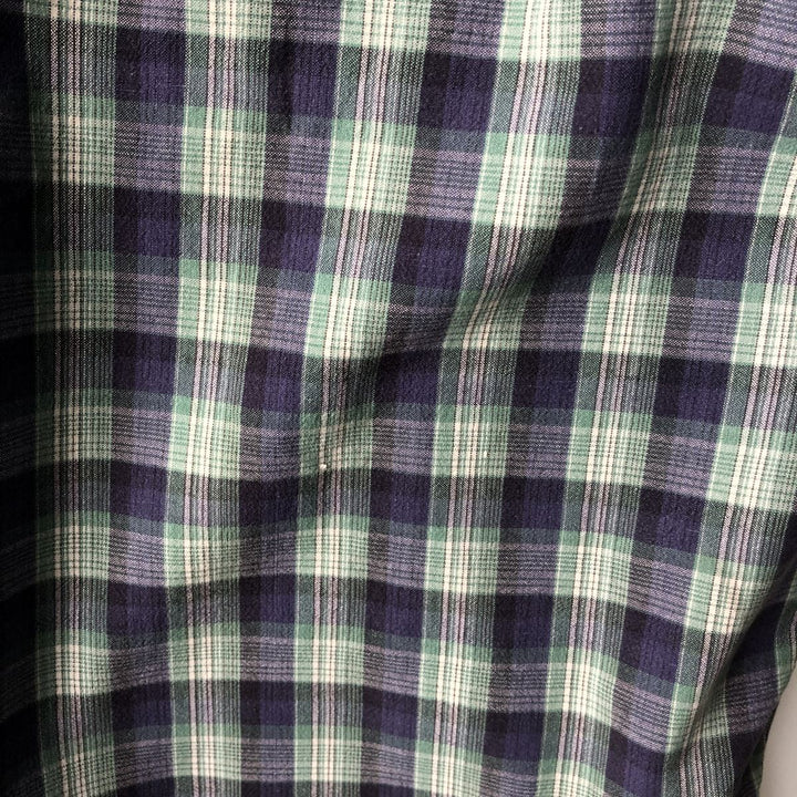 Eddie Bauer short sleeve button down check shirt, men's XL size cotton navy blue type Vintage Second Hand