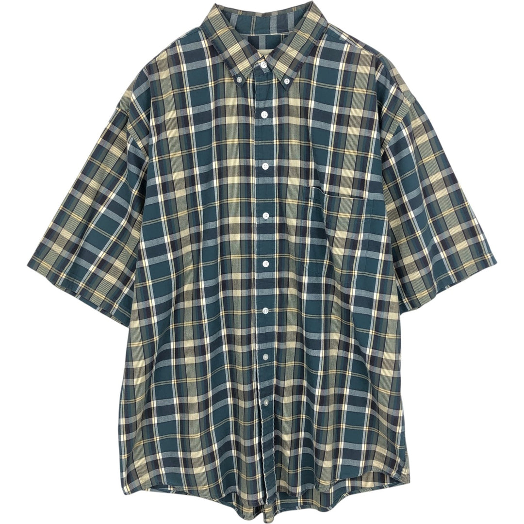 1990'S Eddie Bauer Short-Sleeve Button-Down Check Shirt, Men's Size XL (Equivalent), Vintage cotton blue type Vintage Second Hand
