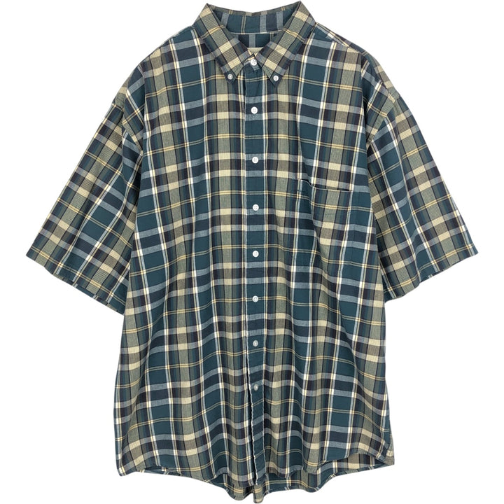 1990'S Eddie Bauer Short-Sleeve Button-Down Check Shirt, Men's Size XL (Equivalent), Vintage cotton blue type Vintage Second Hand