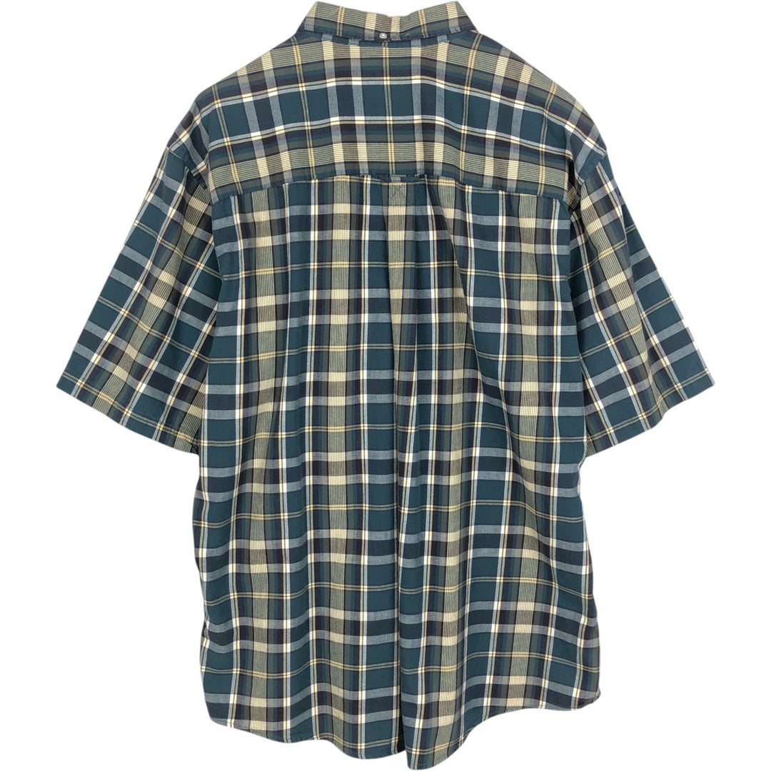 1990'S Eddie Bauer Short-Sleeve Button-Down Check Shirt, Men's Size XL (Equivalent), Vintage cotton blue type Vintage Second Hand