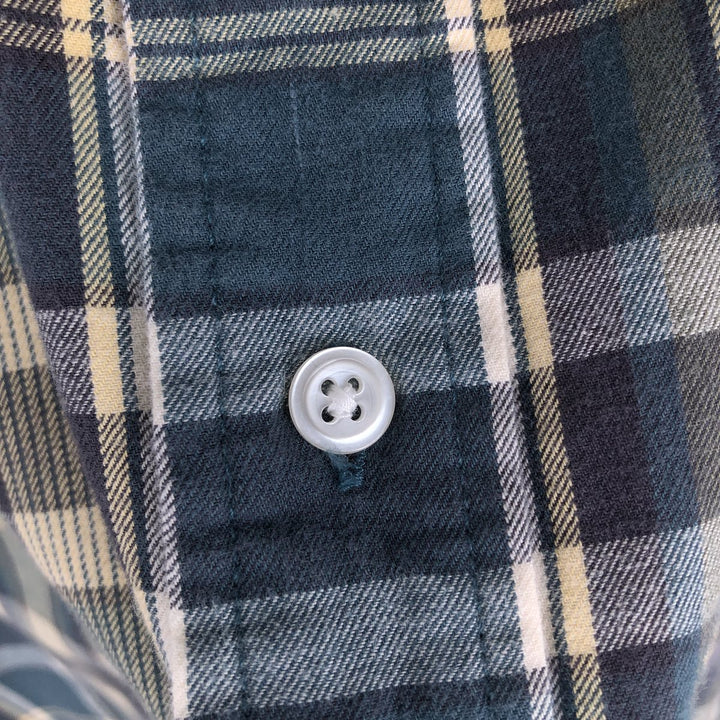 1990'S Eddie Bauer Short-Sleeve Button-Down Check Shirt, Men's Size XL (Equivalent), Vintage cotton blue type Vintage Second Hand