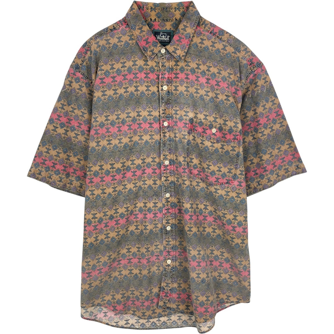 1990'S Woolrich all-over print short-sleeved cotton shirt, men's size L equivalent, vintage. cotton brown type Vintage Second Hand