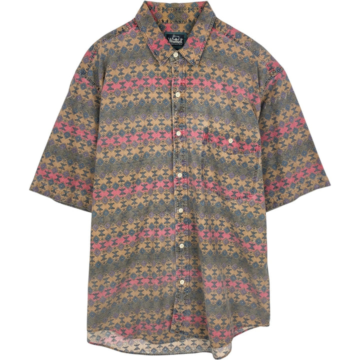 1990'S Woolrich all-over print short-sleeved cotton shirt, men's size L equivalent, vintage. cotton brown type Vintage Second Hand