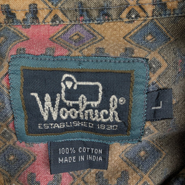 1990'S Woolrich all-over print short-sleeved cotton shirt, men's size L equivalent, vintage. cotton brown type Vintage Second Hand